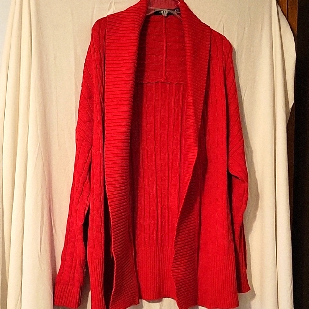 Lauren Ralph Lauren size S/M (P/M) Bright Red knit Open Front sweater